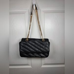 The Drop Quilted Faux Leather Chain Shoulder Bag Black Gold